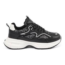 Shelvt Black women's sneakers with decorative inserts Shelvt Black women's sneakers with decorative inserts