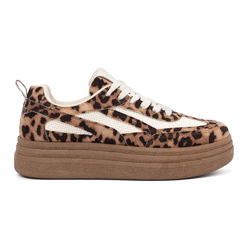 Women's sneakers with leopard print brown