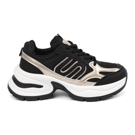 Black women's sneakers with golden inserts Black women's sneakers with golden inserts
