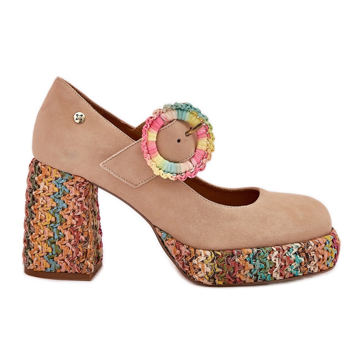 Suede pumps with braid on the post and platform Maciejka 06839-04 beige