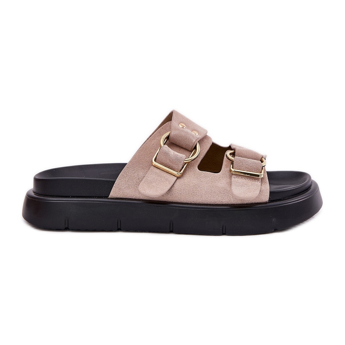 Women's suede flip flops with decorative Big Star RR274659 clamps light pink