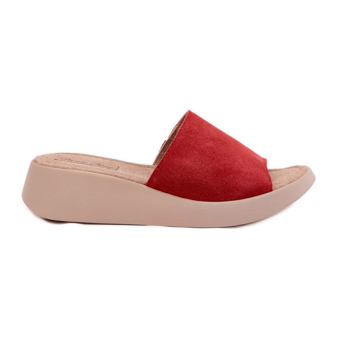 Women's suede flip flops on the Panto Fino RR267040 wedge red