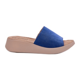 Women's suede flip flops on the Panto Fino RR267041 Blue wedge