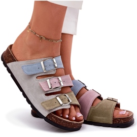 Women's suede flip flops with panto fino rr267034 blue buckles