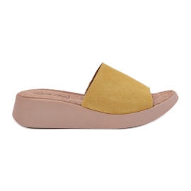 Women's suede flip -flops on the Panto Fino RR267038 wedge yellow
