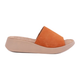 Women's suede flip flops on the Panto Fino RR267039 wedge orange