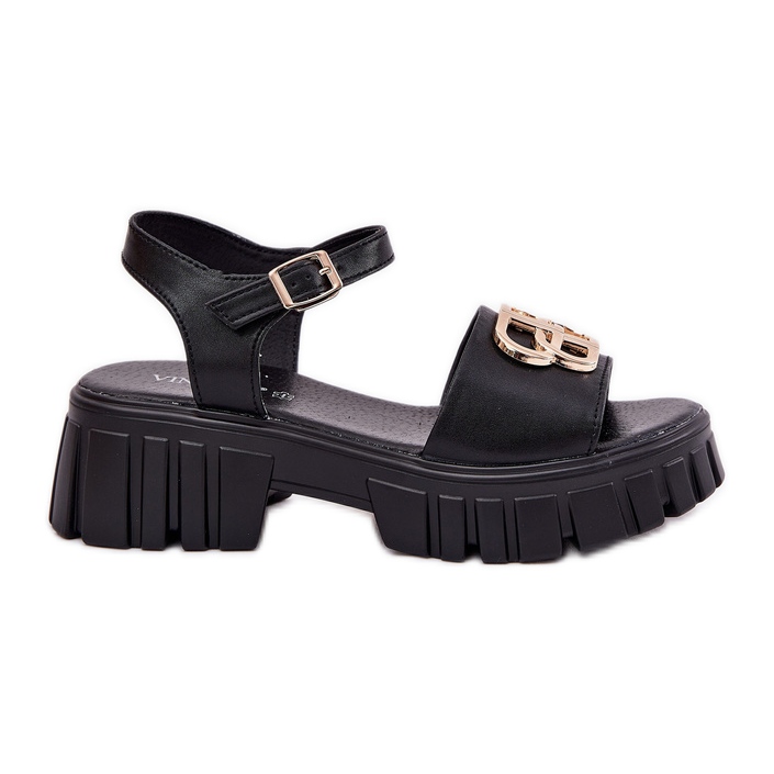 Vinceza Women's leather sandals with a golden detail Vincez 79541 black Vinceza Women's leather sandals with a golden detail Vincez 79541 black