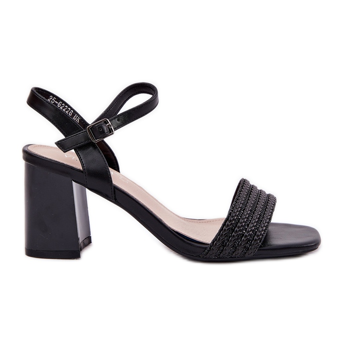 Women's sandals on the post with zircons and Vinceza 62228 braid black