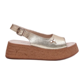 Women's leather sandals on the Vinceza wedge 41476 zlotys golden