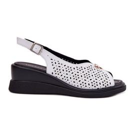 Leather openwork women's sandals on the Vinceza 79529 wedge white