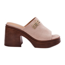 Vinceza Women's slippers on a massive heel with a golden detail of Vincez 17400 beige