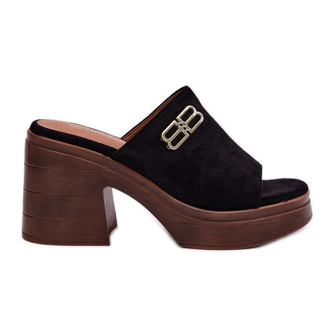 Vinceza Women's slippers on a massive heel with a golden detail of Vincez 17400 black
