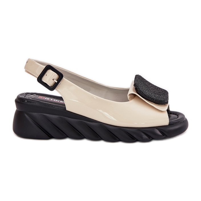 Leather lacquered women's sandals with ancient decoration Artiker 56C1567 beige