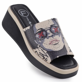 Women's leather slippers with print beige Filippo DK6158