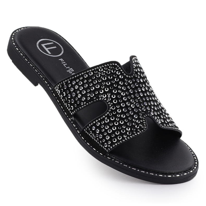Women's flip flops with rhinestones black Filippo DK6973