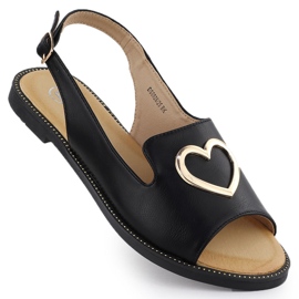 Flat women's sandals with heart black Filippo DS6926