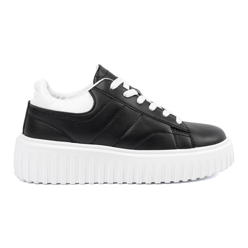 Shelvt Women's black sneakers with white inserts