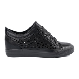 Shelvt Openwork women's wedges sneakers black Shelvt Openwork women's wedges sneakers black