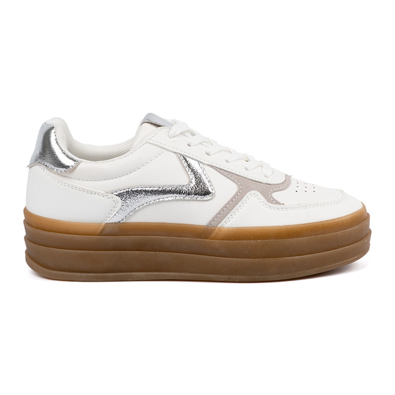 Shelvt Women's white sneakers with silver inserts