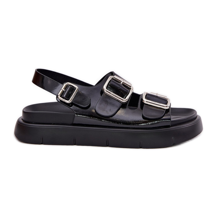 Leather lacquered women's sandals with Big Star RR2746662 black buckles Leather lacquered women's sandals with Big Star RR2746662 black buckles