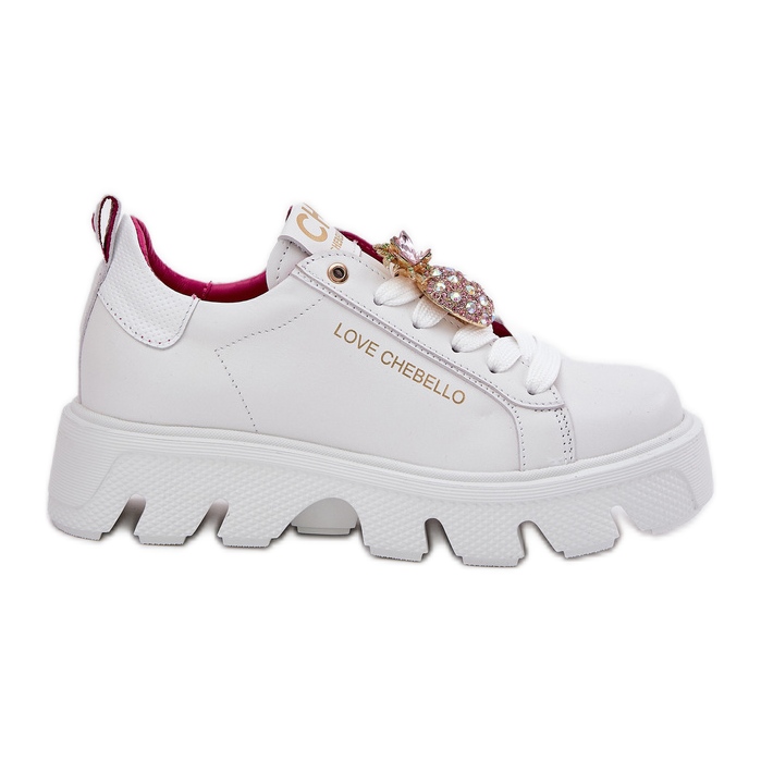 CheBello Leather sneakers with a decorative brooch Porabello 4651 white