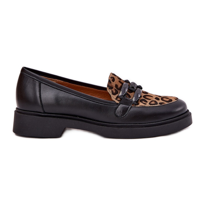 Leather loafers with an ornament and leopard print Laura Messi 2965 black