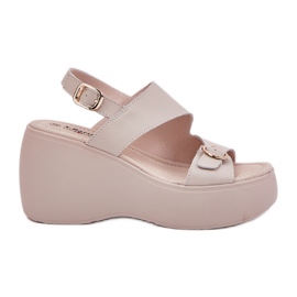 S.Barski Women's leather sandals on wedge and platform S. Barski LR51-540 beige S.Barski Women's leather sandals on wedge and platform S. Barski LR51-540 beige