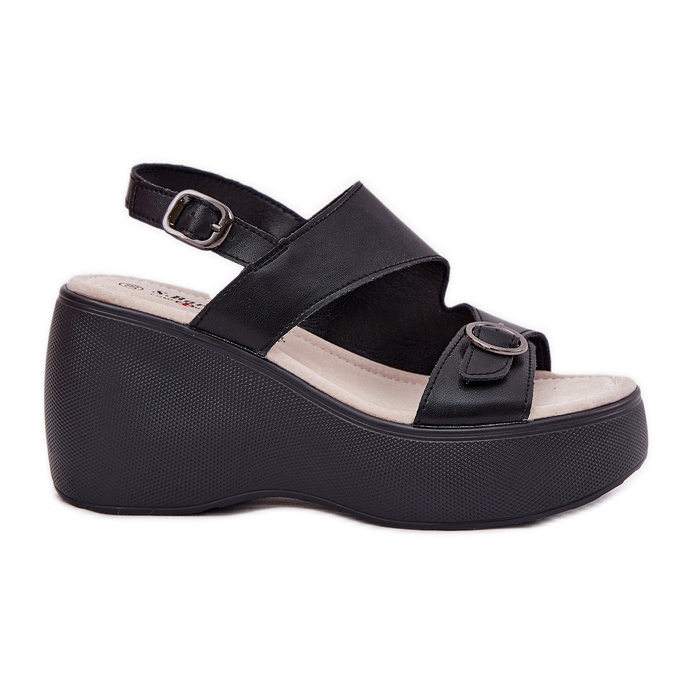 S.Barski Women's leather sandals on wedge and platform S. Barski LR51-540 black