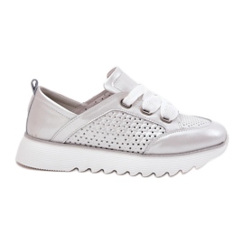 S.Barski Women's leather sneakers on the LR51-796 Silver platform