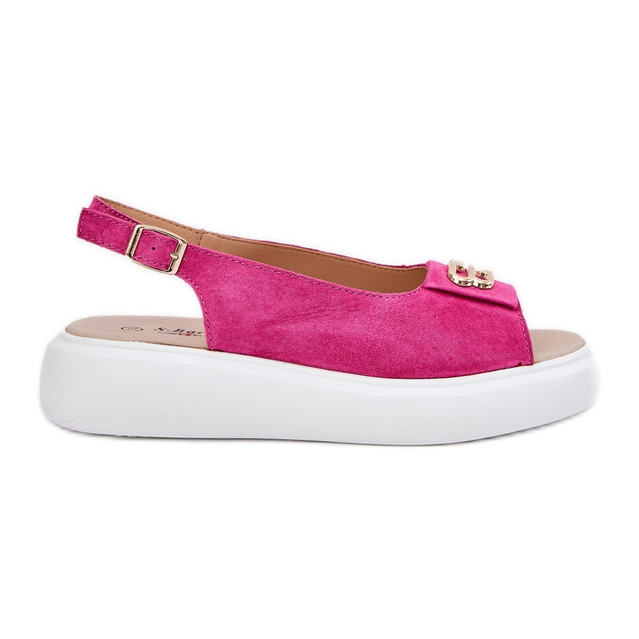 S.Barski Women's suede sandals with a golden detail S. Barski gr51-604 fuchsia pink S.Barski Women's suede sandals with a golden detail S. Barski gr51-604 fuchsia pink