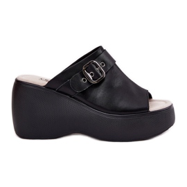 S.Barski Women's leather flip flops on the platform and wedge with buckle S. Barski LR51-542 Black S.Barski Women's leather flip flops on the platform and wedge with buckle S. Barski LR51-542 Black