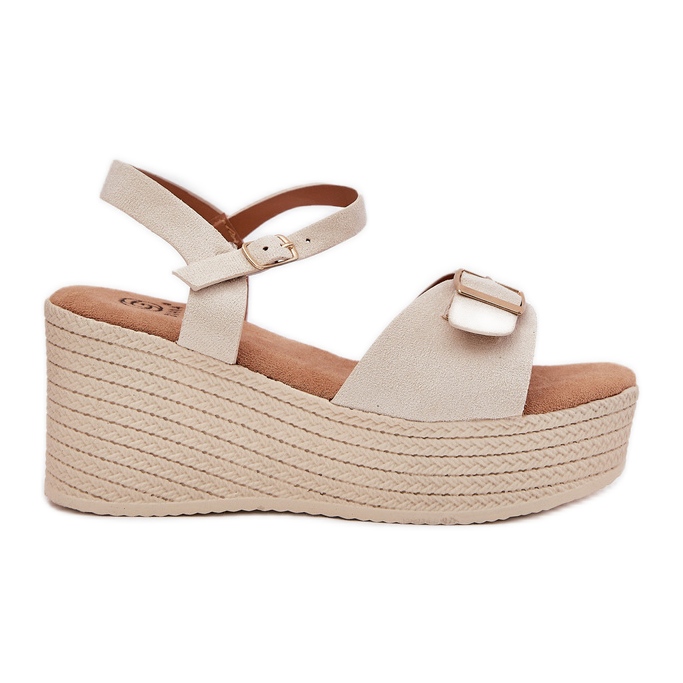 Inna Women's sandals for wedge with a buckle beige Inna Women's sandals for wedge with a buckle beige