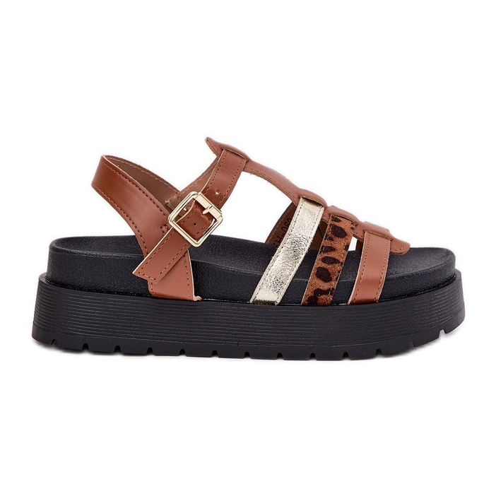 Inna Women's sandals with stripes on the Camel platform brown Inna Women's sandals with stripes on the Camel platform brown