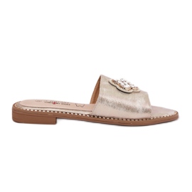 S.Barski Flat-heeled women's flip flops with a decorative detail S. Barski KV51-087 PLN golden