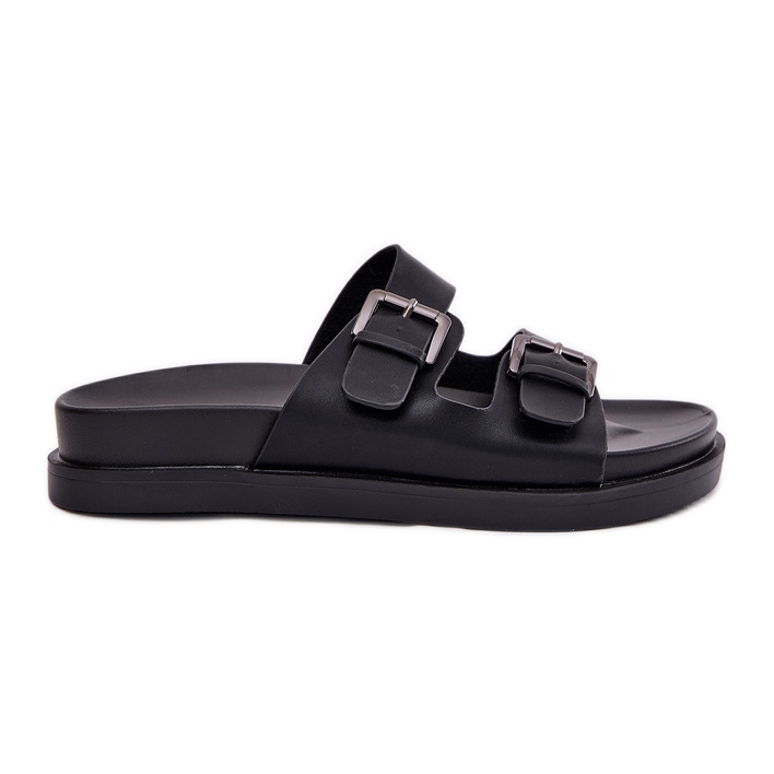 EVento Women's slippers with golden buckles black buckles EVento Women's slippers with golden buckles black buckles