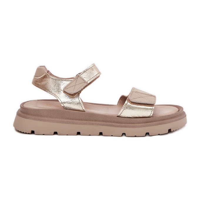 Women's leather sandals on the Zazoo 40443 gold platform golden