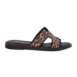 Leather flat leopard flip flops Zazoo 40383 black