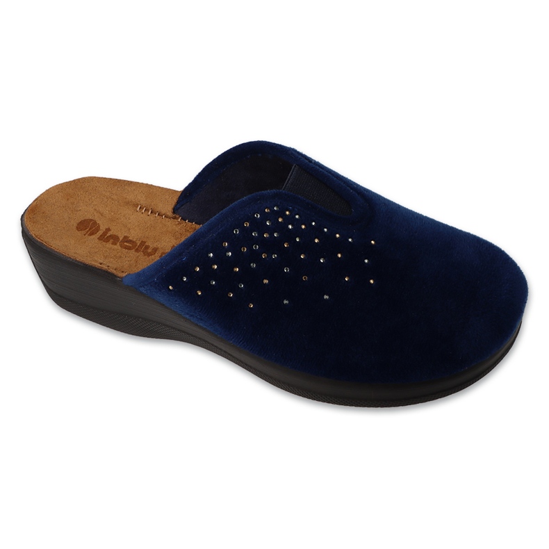 Inblu women's slippers leather insert 155d164 navy blue with rhinestones