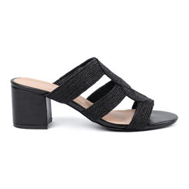 Shelvt Black -high -heeled black flip flops Shelvt Black -high -heeled black flip flops