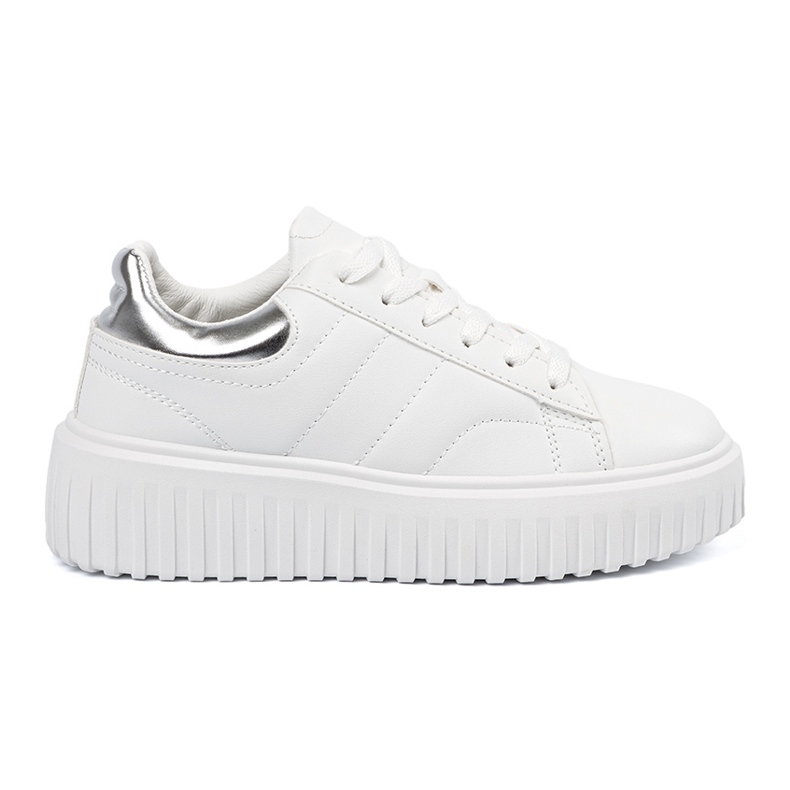 Shelvt White women's sneakers with silver inserts