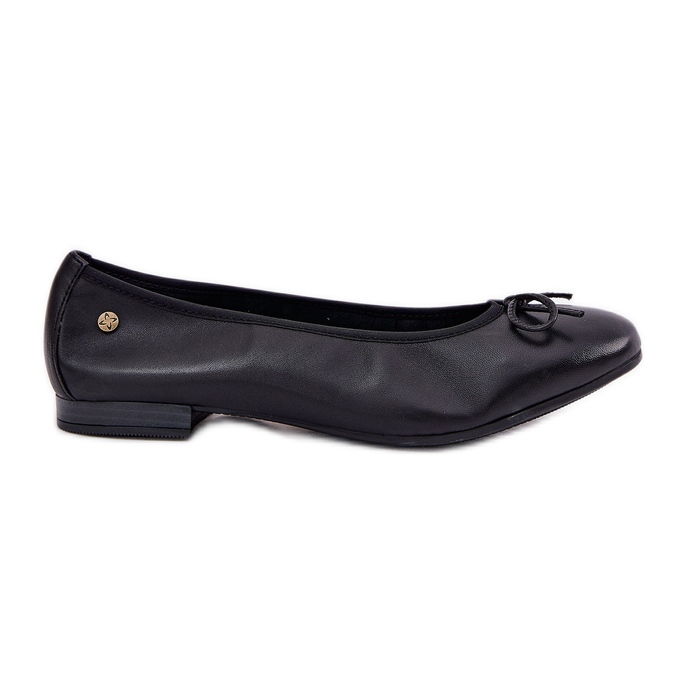 Women's leather ballerinas Maciejka P6800-01 black with a bow