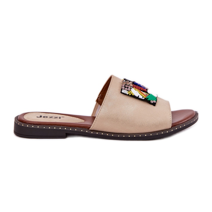 Jezzi Flat -heeled women's flip flops with golden ornament