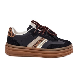 Inna Women's sneakers on the platform with double lacing black leopard print Inna Women's sneakers on the platform with double lacing black leopard print