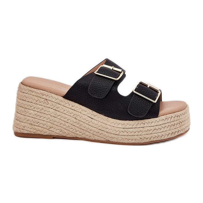 Inna Women's flip flops with wedge with braid and black clamps