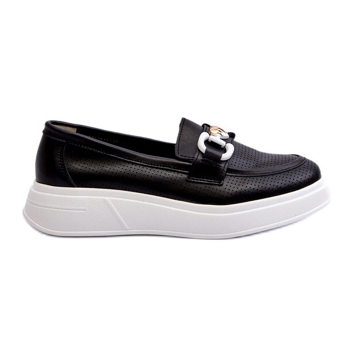 S.Barski Women's leather loafers on Platforma Czarne S. Barski LR720 with an ornament black