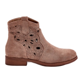 Women's Openwork Ankle Boots With Zipper Brown S.Barski HY42-081