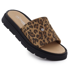 Women's leather slippers on the platform with beige Helios 156.731