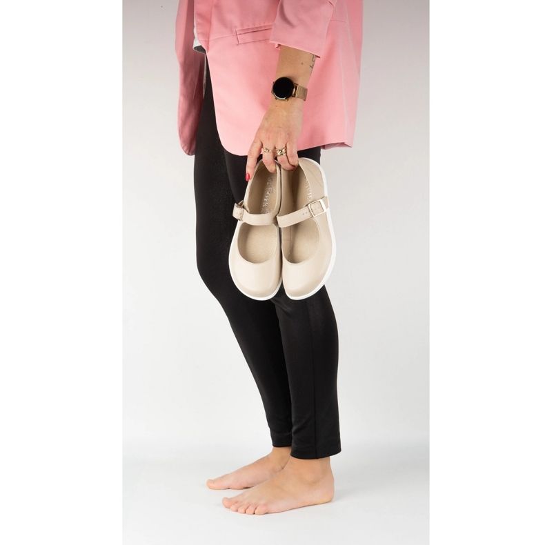 Barefoot women's ballerinas Olivier 1770pol Leather shoes with beige buckle