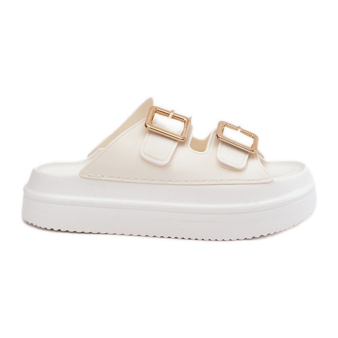 Inna Women's flip flops on the platform with golden ecru buckles white