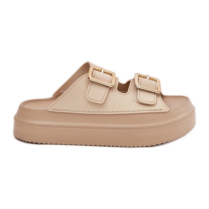 Inna Women's flip flops on the platform with golden buckles beige